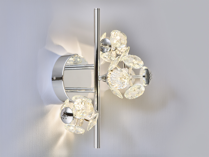 LED Wandleuchte VIRINA Silber Chrom mit Glaskugeln aus K9 Kristallen, Höhe 41cm