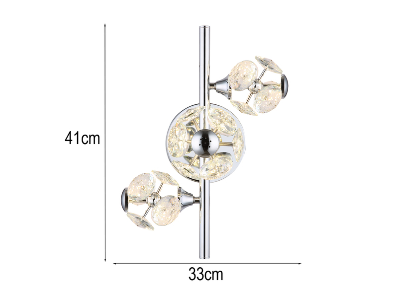 LED Wandleuchte VIRINA Silber Chrom mit Glaskugeln aus K9 Kristallen, Höhe 41cm