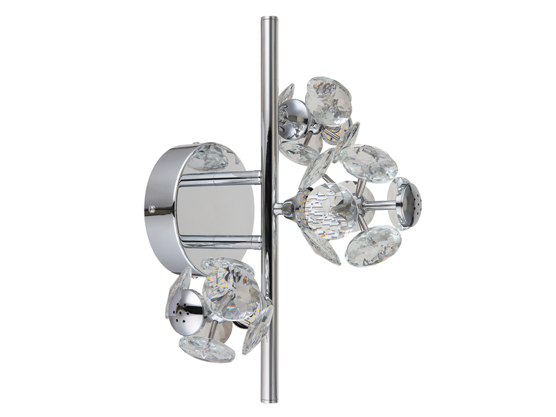 LED Wandleuchte VIRINA Silber Chrom mit Glaskugeln aus K9 Kristallen, Höhe 41cm