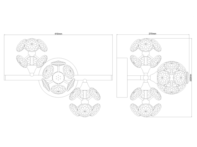 LED Wandleuchte VIRINA Silber Chrom mit Glaskugeln aus K9 Kristallen, Höhe 41cm