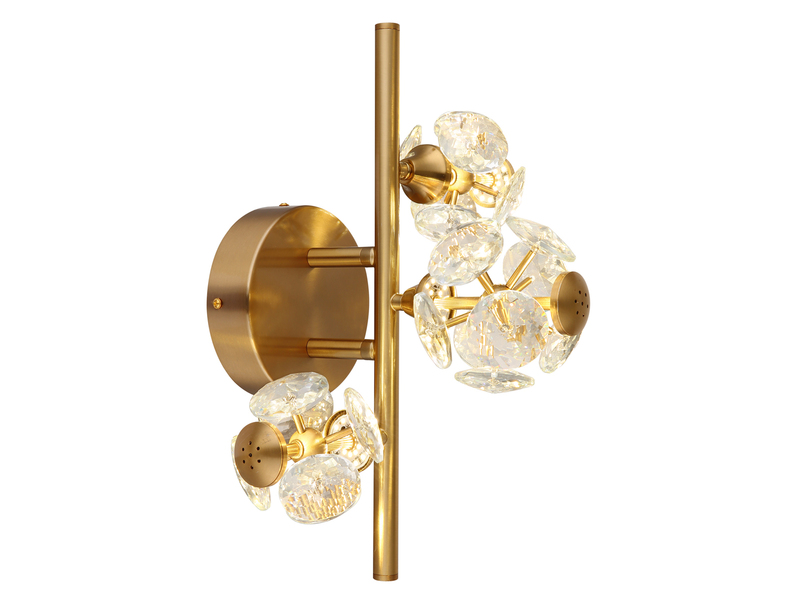 LED Wandleuchte VIRINA Gold mit Glaskugeln aus K9 Kristallen, Höhe 41cm