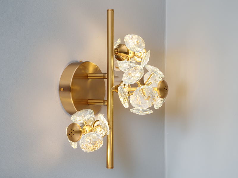 LED Wandleuchte VIRINA Gold mit Glaskugeln aus K9 Kristallen, Höhe 41cm