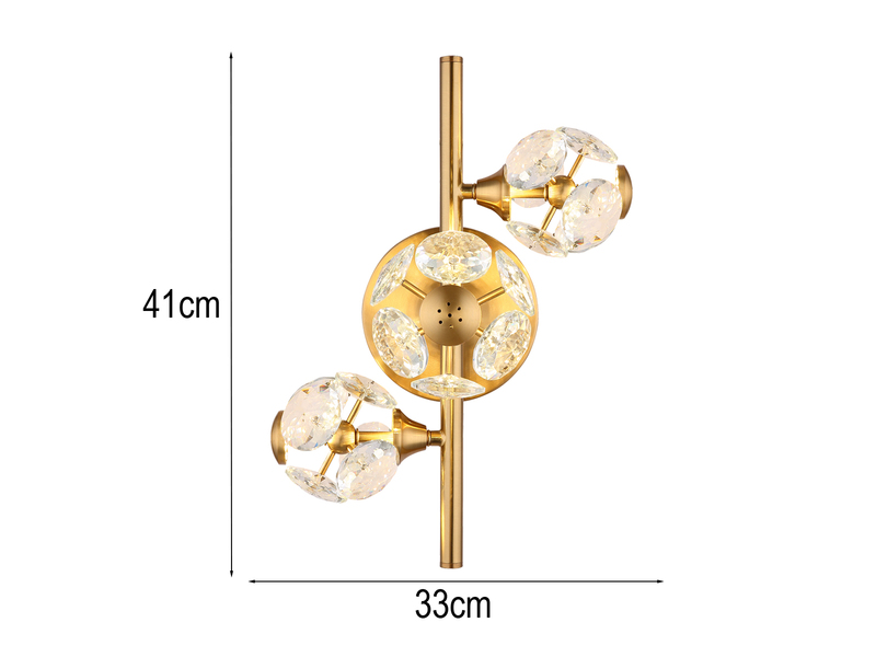 LED Wandleuchte VIRINA Gold mit Glaskugeln aus K9 Kristallen, Höhe 41cm