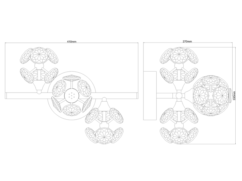 LED Wandleuchte VIRINA Gold mit Glaskugeln aus K9 Kristallen, Höhe 41cm