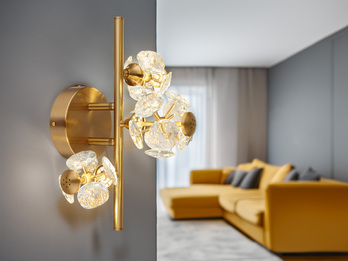 LED Wandleuchte VIRINA Gold mit Glaskugeln aus K9 Kristallen, Höhe 41cm