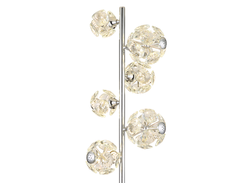 LED Stehleuchte VIRINA Silber Chrom mit fünf Kugeln aus K9 Kristallen, H: 155cm