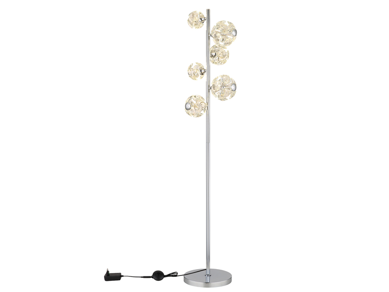 LED Stehleuchte VIRINA Silber Chrom mit fünf Kugeln aus K9 Kristallen, H: 155cm
