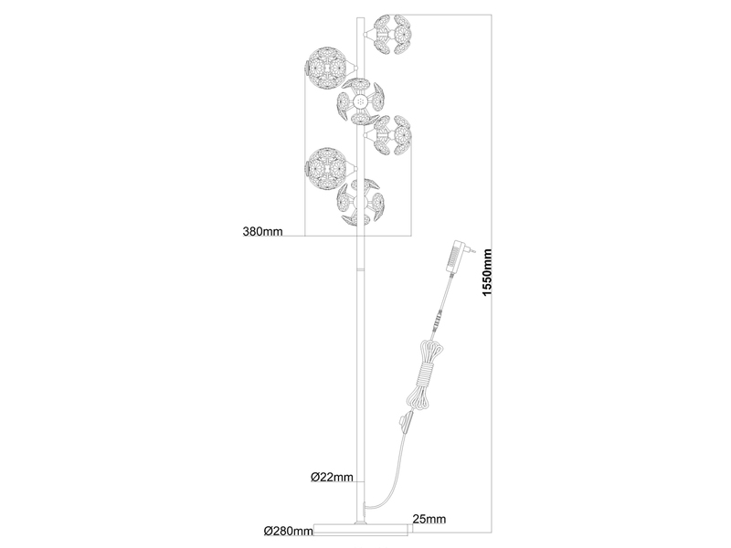 LED Stehleuchte VIRINA Silber Chrom mit fünf Kugeln aus K9 Kristallen, H: 155cm