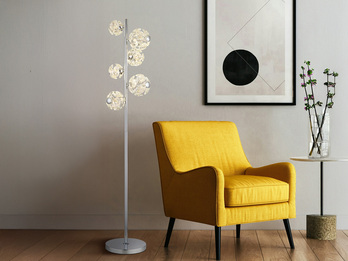 LED Stehleuchte VIRINA Silber Chrom mit fünf Kugeln aus K9 Kristallen, H: 155cm