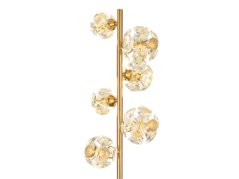 LED Stehleuchte VIRINA Gold mit fünf Kugeln aus K9 Kristallen, Höhe 155cm