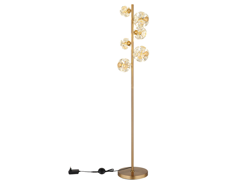 LED Stehleuchte VIRINA Gold mit fünf Kugeln aus K9 Kristallen, Höhe 155cm