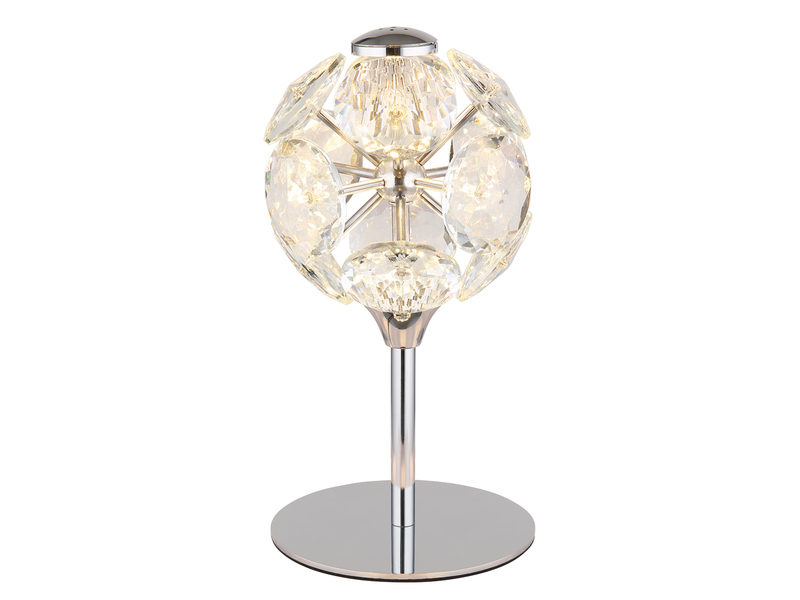 LED Tischleuchte VIRINA Silber Chrom mit Kugel aus K9 Kristallen, Höhe 26cm