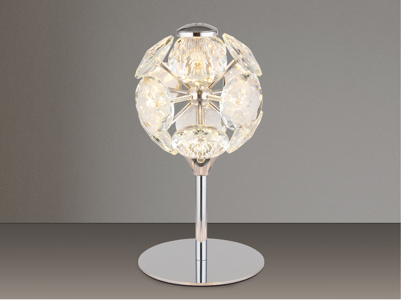 LED Tischleuchte VIRINA Silber Chrom mit Kugel aus K9 Kristallen, Höhe 26cm