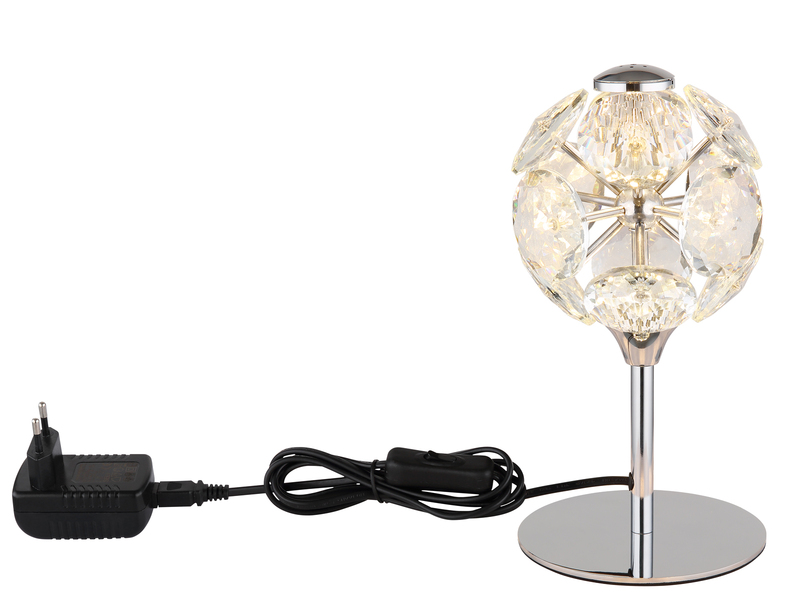 LED Tischleuchte VIRINA Silber Chrom mit Kugel aus K9 Kristallen, Höhe 26cm