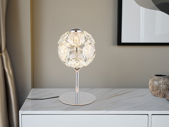 LED Tischleuchte VIRINA Silber Chrom mit Kugel aus K9 Kristallen, Höhe 26cm