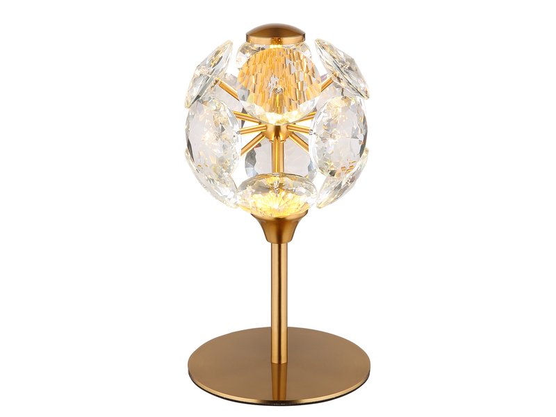 LED Tischleuchte VIRINA Gold mit Kugel Lampenschirm aus K9 Kristallen, Höhe 26cm