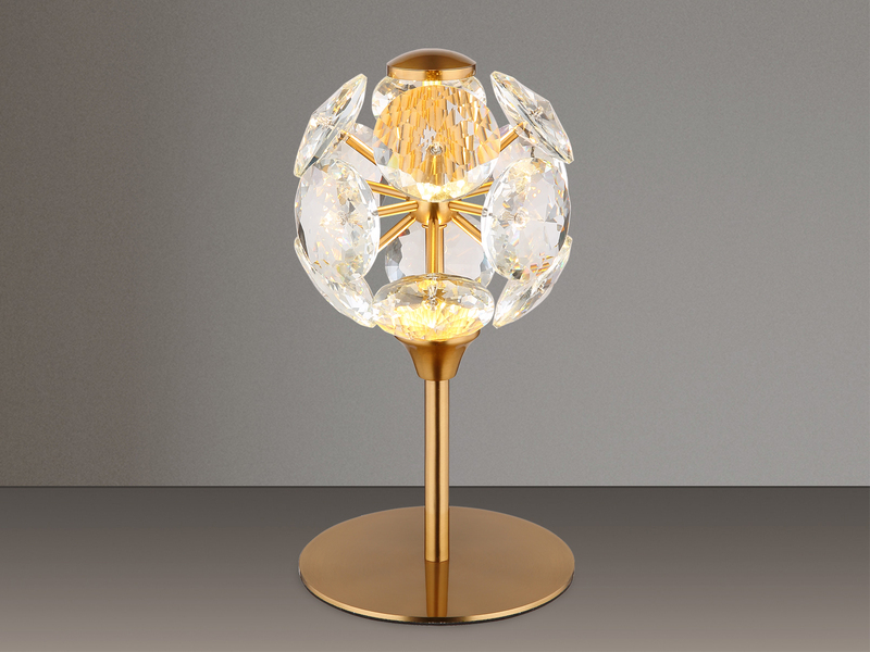 LED Tischleuchte VIRINA Gold mit Kugel Lampenschirm aus K9 Kristallen, Höhe 26cm