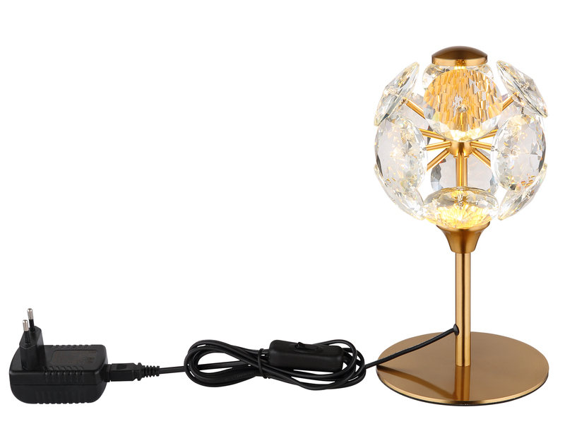 LED Tischleuchte VIRINA Gold mit Kugel Lampenschirm aus K9 Kristallen, Höhe 26cm