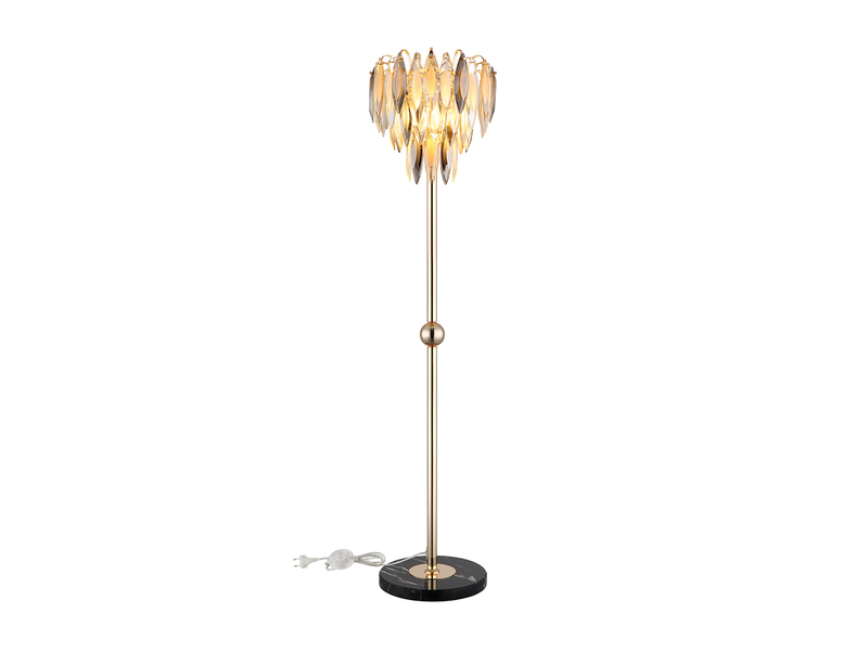 Ausgefallene LED Stehlampe Gold mit 3-farbigem K9 Kristall, Höhe 165cm