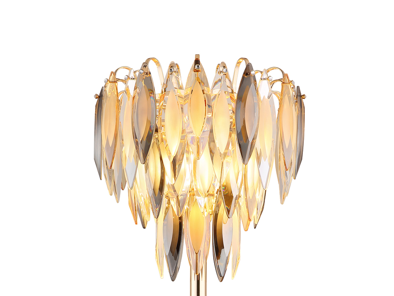 Ausgefallene LED Stehlampe Gold mit 3-farbigem K9 Kristall, Höhe 165cm