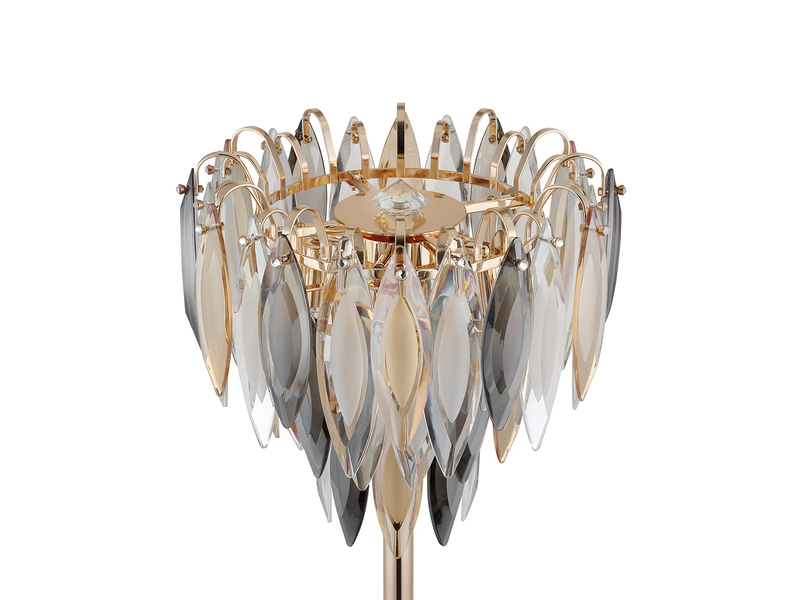 Ausgefallene LED Stehlampe Gold mit 3-farbigem K9 Kristall, Höhe 165cm