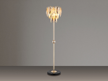 Ausgefallene LED Stehlampe Gold mit 3-farbigem K9 Kristall, Höhe 165cm