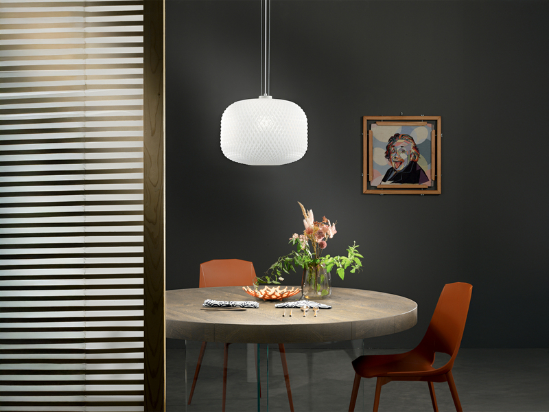 Pendelleuchte ASHFORD einflammig Kristall Glasschirm in Weiß, Ø 40cm