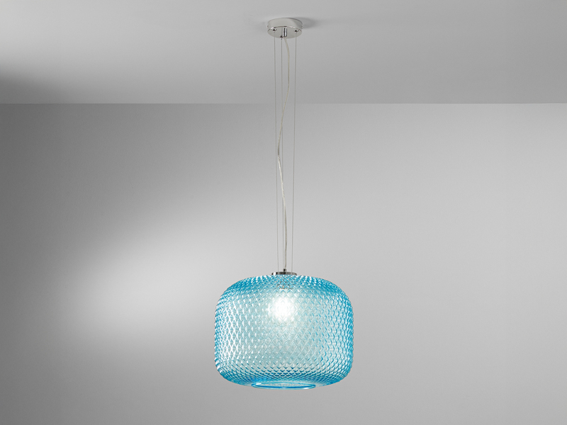 Pendelleuchte ASHFORD einflammig Kristall Glasschirm in Blau, Ø 40cm