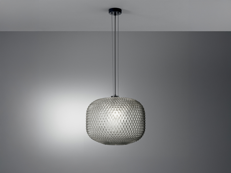 Pendelleuchte ASHFORD einflammig Kristall Glasschirm Rauchglas, Ø 40cm