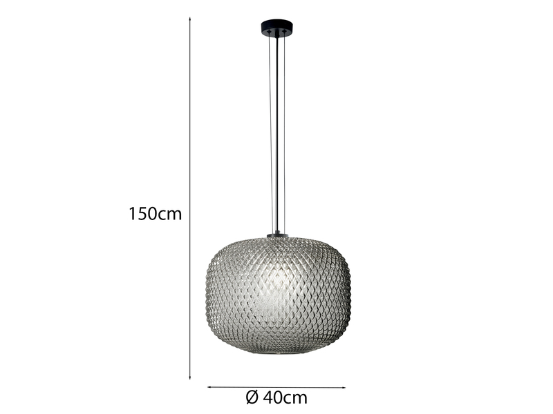 Pendelleuchte ASHFORD einflammig Kristall Glasschirm Rauchglas, Ø 40cm