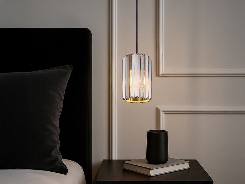 Kleine LED Pendelleuchte einflammig mit Rauchglas Kristall Ø 13,5cm