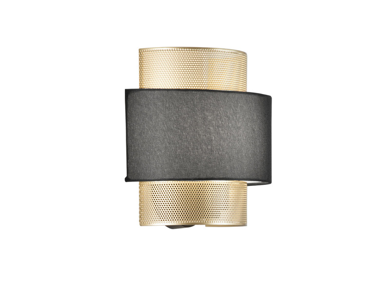 LED Wandlampe Metall Gold mit Stoffblende Schwarz, Breite 25cm
