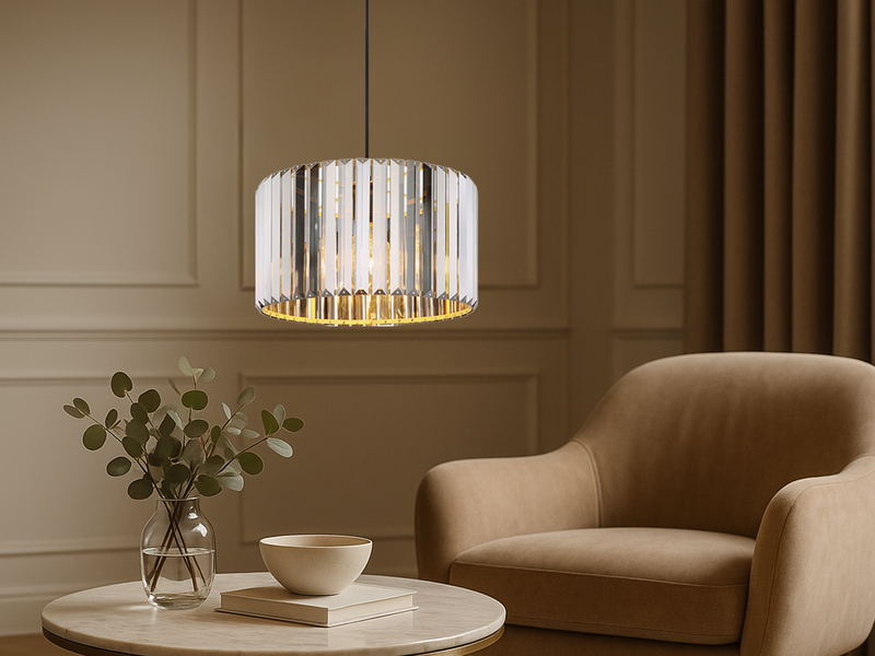 Moderne LED Pendelleuchte einflammig mit Rauchglas Kristall Ø 35cm