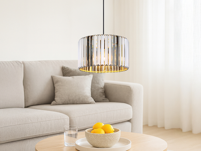 Moderne LED Pendelleuchte einflammig mit Rauchglas Kristall Ø 35cm