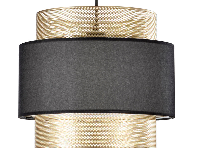 LED Hängelampe einflammig, Metall Gold mit Stoffblende Schwarz, Ø 35cm