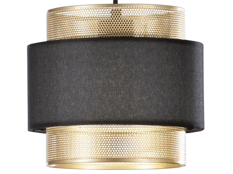 LED Hängelampe 3-flammig, Metall Gold mit Stoffblende Schwarz, Breite 85cm