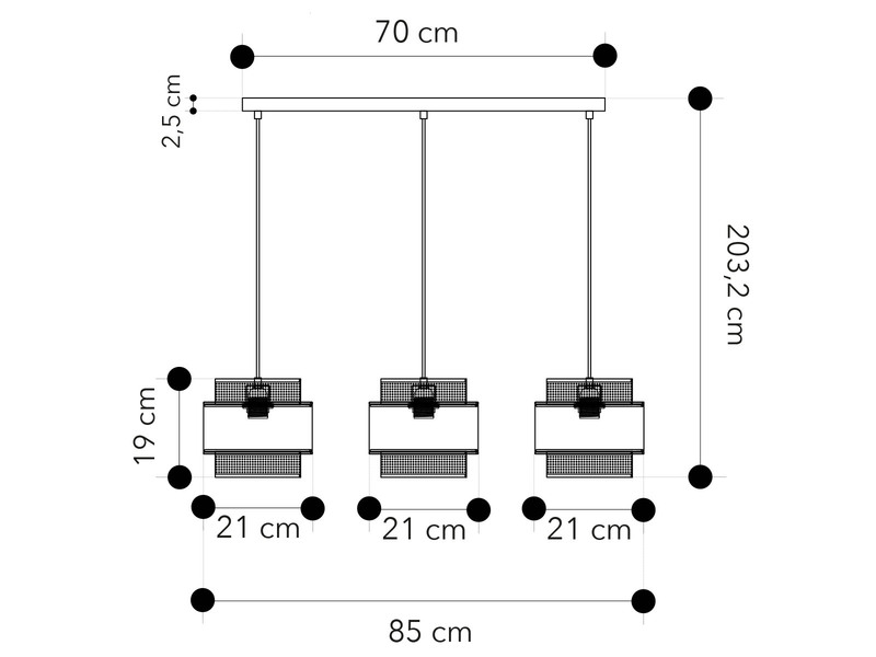 LED Hängelampe 3-flammig, Metall Gold mit Stoffblende Schwarz, Breite 85cm