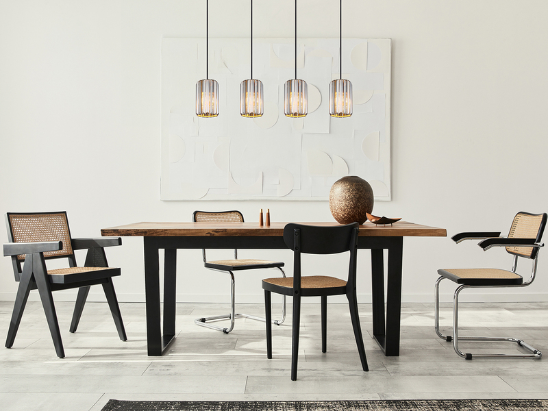 LED Pendelleuchte 4-flammig mit Rauchglas Kristall, Breite 88cm