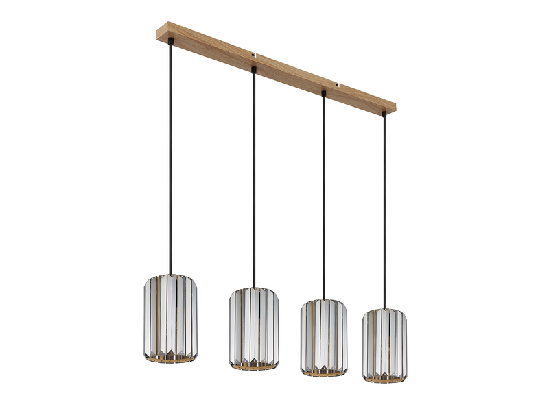 LED Pendelleuchte 4-flammig mit Rauchglas Kristall, Breite 88cm