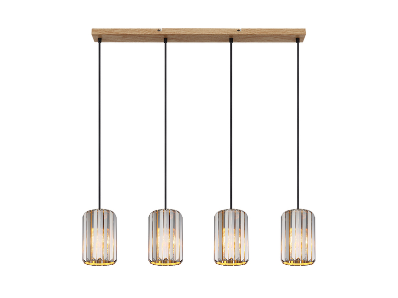 LED Pendelleuchte 4-flammig mit Rauchglas Kristall, Breite 88cm
