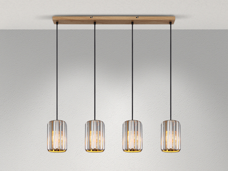 LED Pendelleuchte 4-flammig mit Rauchglas Kristall, Breite 88cm