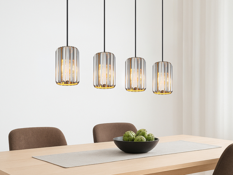 LED Pendelleuchte 4-flammig mit Rauchglas Kristall, Breite 88cm