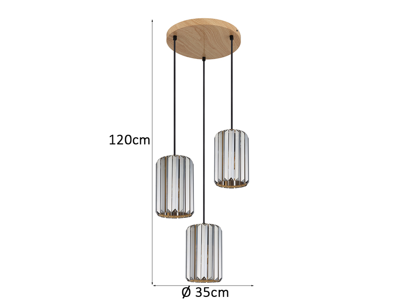 LED Cluster Pendelleuchte 3-flammig mit Rauchglas Kristall Ø 35cm