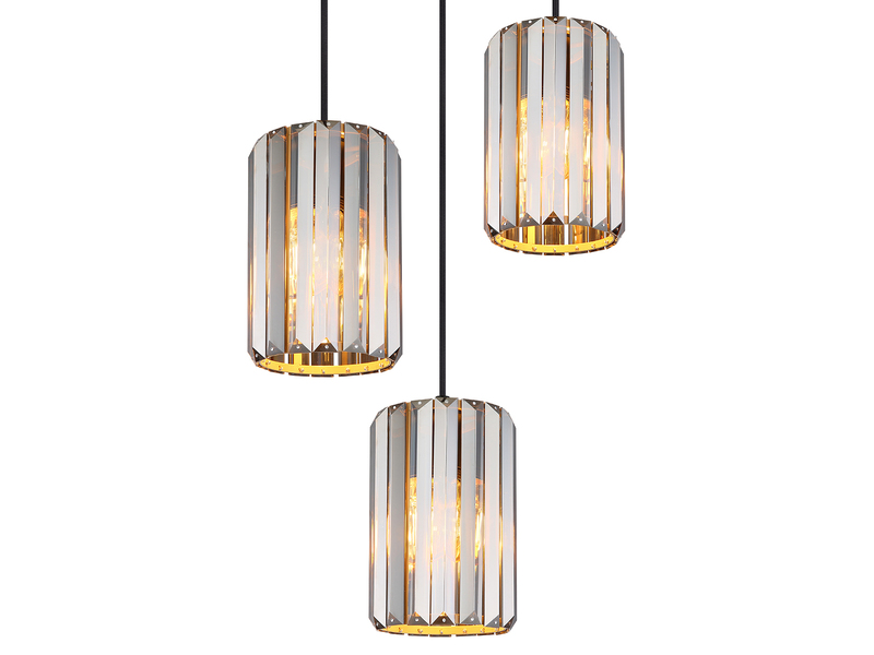 LED Cluster Pendelleuchte 3-flammig mit Rauchglas Kristall Ø 35cm