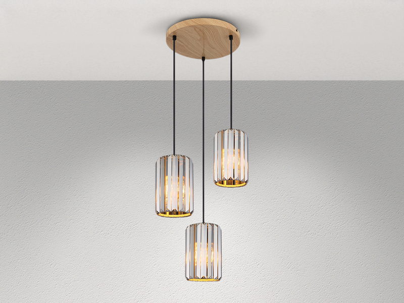 LED Cluster Pendelleuchte 3-flammig mit Rauchglas Kristall Ø 35cm