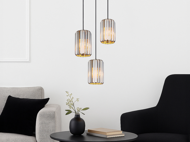 LED Cluster Pendelleuchte 3-flammig mit Rauchglas Kristall Ø 35cm