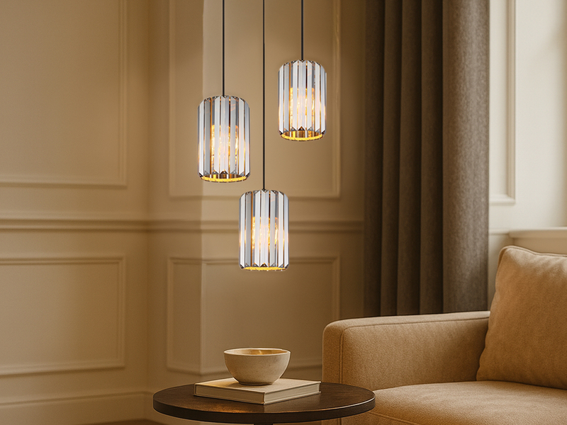 LED Cluster Pendelleuchte 3-flammig mit Rauchglas Kristall Ø 35cm