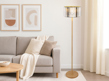 Moderne LED Stehlampe mit Lampenschirm aus Rauchglas Kristall, Höhe 150cm