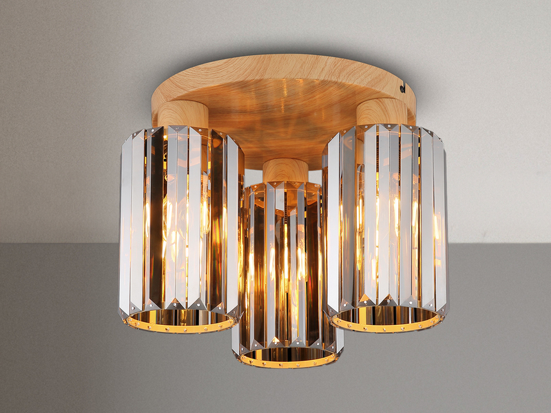 Moderne LED Deckenleuchte 3-flammig mit Rauchglas Kristall Ø 35cm