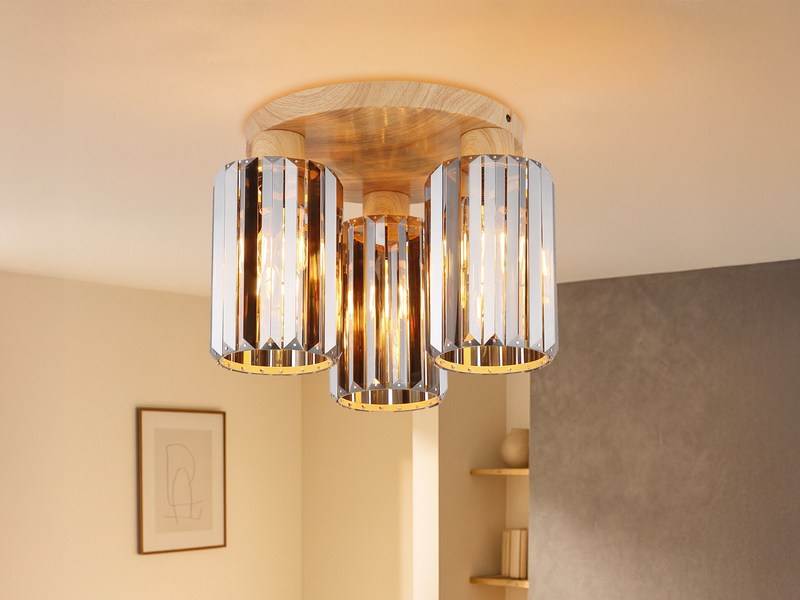 Moderne LED Deckenleuchte 3-flammig mit Rauchglas Kristall Ø 35cm